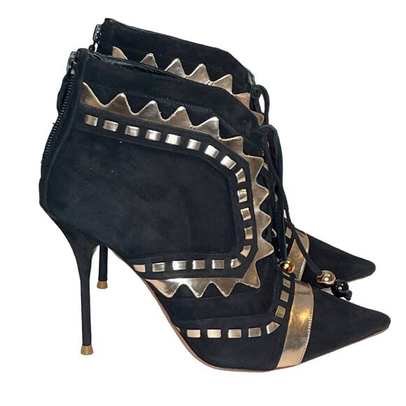 sophia webster Black Suede/Gold Leather Size 37.5 M Bootie - Picture 1 of 10